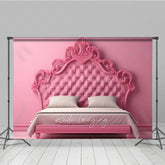 Lofaris Pink Princess Headboard and Floor Combo Set Backdrop Ornate Rococo Tufted Bed Fairytale Bedroom Photo Prop